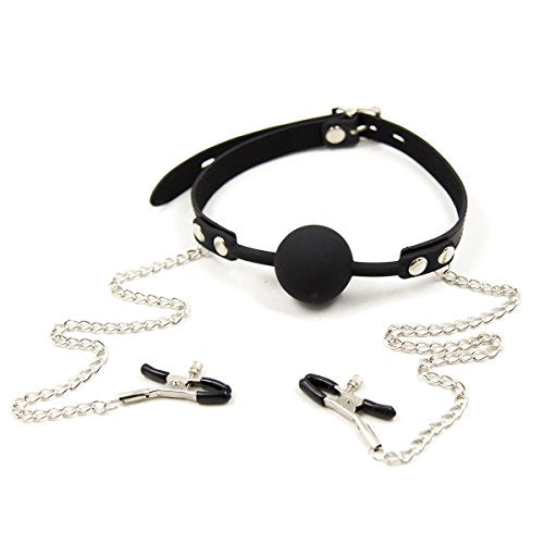 Silicone Ball Gag with Nipple Clamps